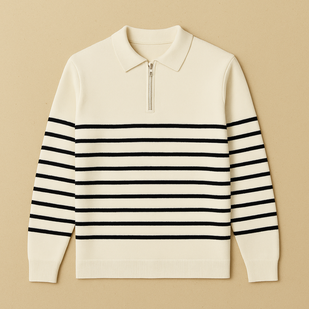 Striped Half-Zip Knit Sweater