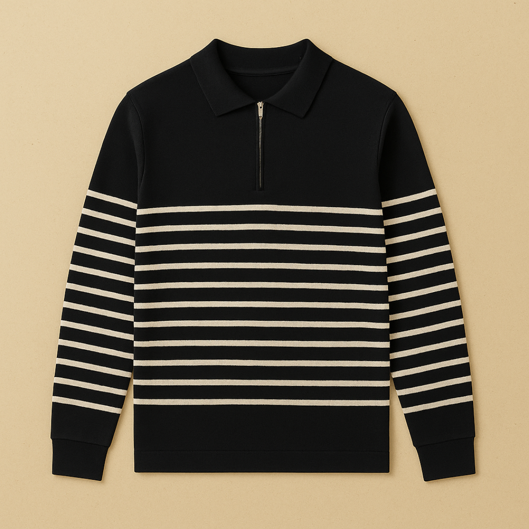 Striped Half-Zip Knit Sweater