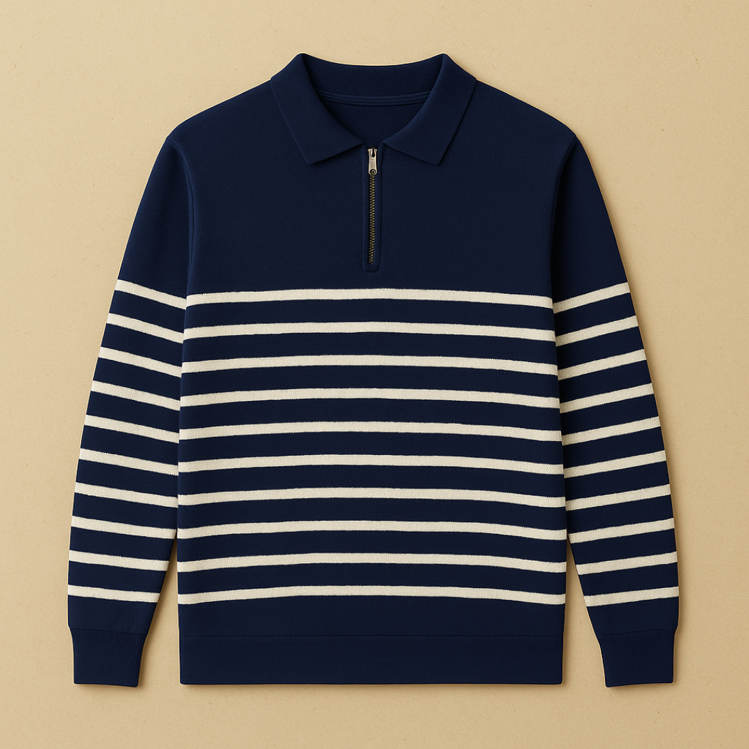 Striped Half-Zip Knit Sweater