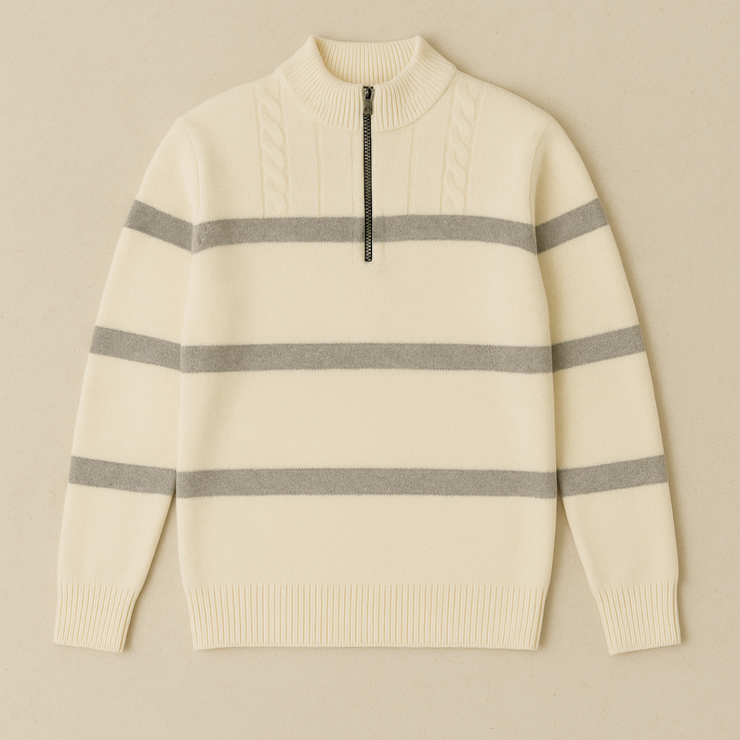 Luxury Striped Half-Zip Sweater