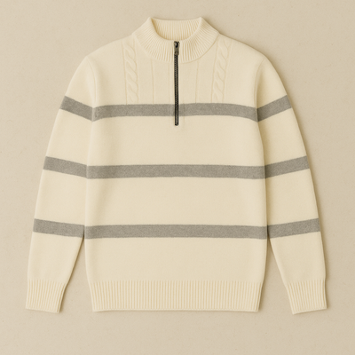 Luxury Striped Half-Zip Sweater