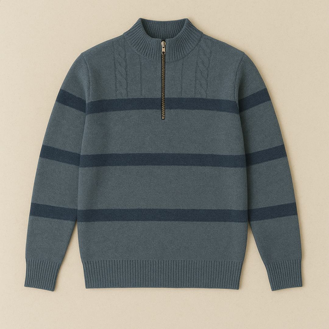 Luxury Striped Half-Zip Sweater