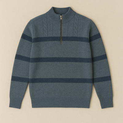 Luxury Striped Half-Zip Sweater