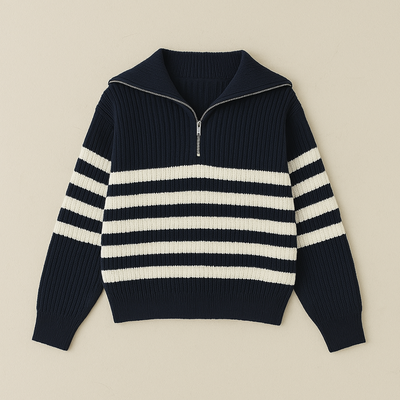 Nautical Ribbed Half-Zip Sweater