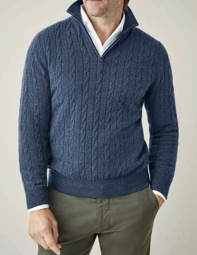 Italian Cable Knit Zipper Sweater