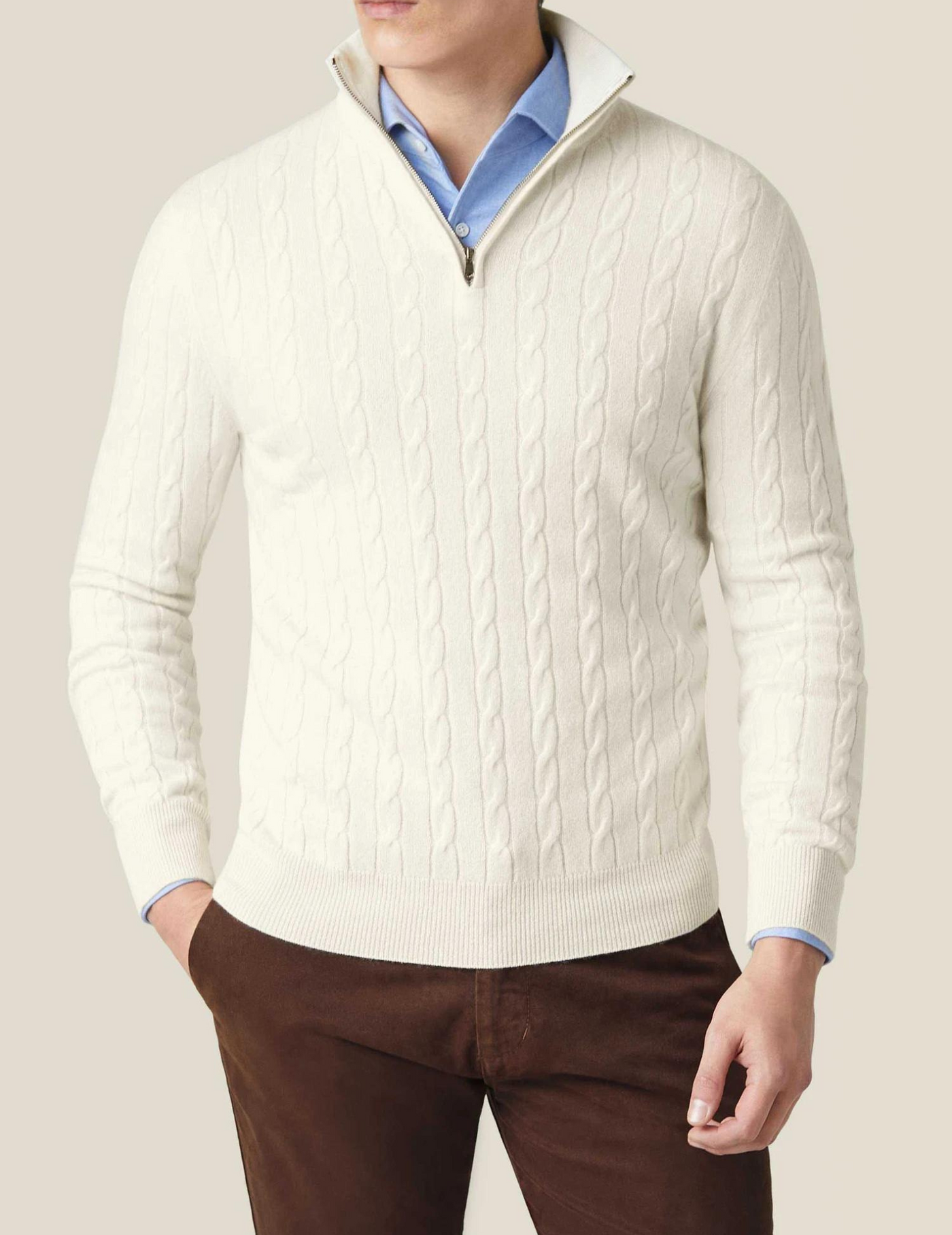 Italian Cable Knit Zipper Sweater