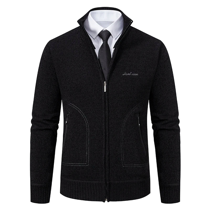 Men’s Winter Full-Zip Ribbed Knit Jumper