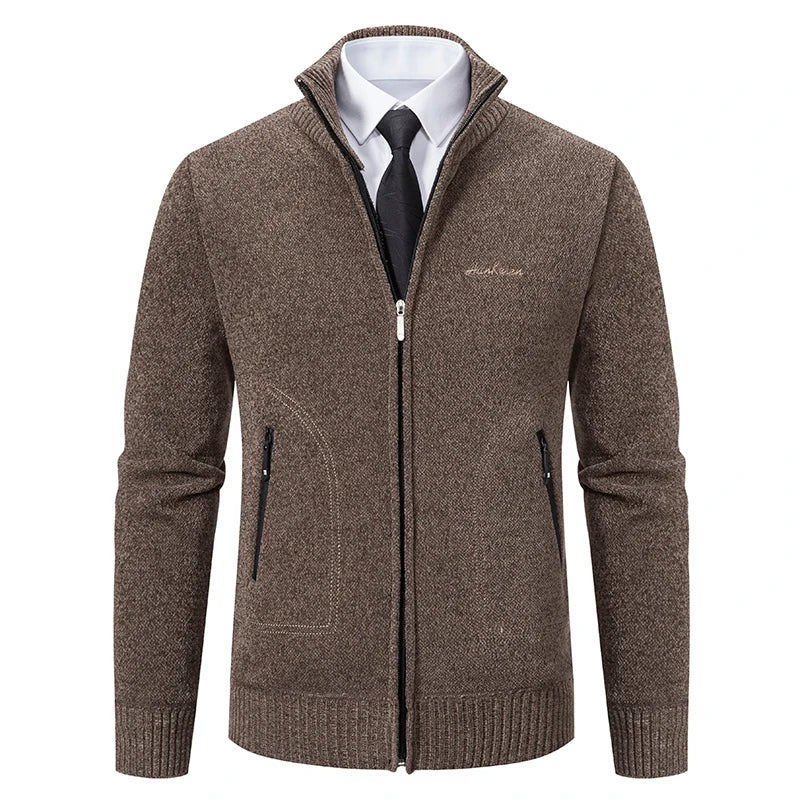 Men’s Winter Full-Zip Ribbed Knit Jumper