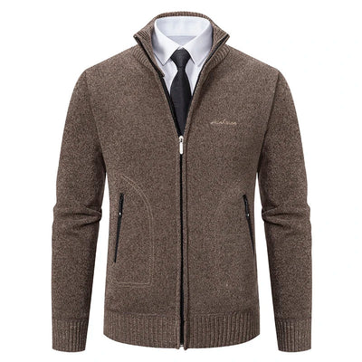 Men’s Winter Full-Zip Ribbed Knit Jumper