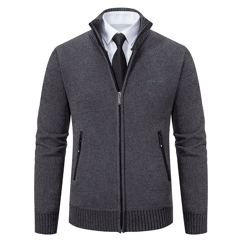 Men’s Winter Full-Zip Ribbed Knit Jumper