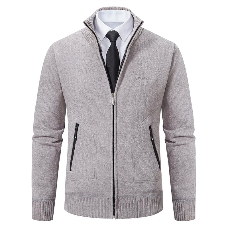 Men’s Winter Full-Zip Ribbed Knit Jumper