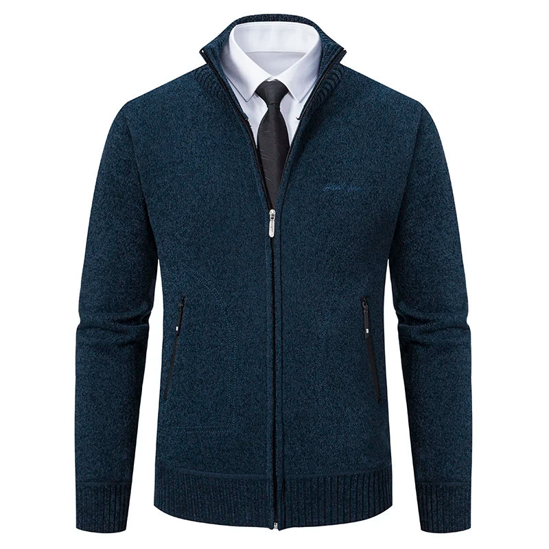 Men’s Winter Full-Zip Ribbed Knit Jumper