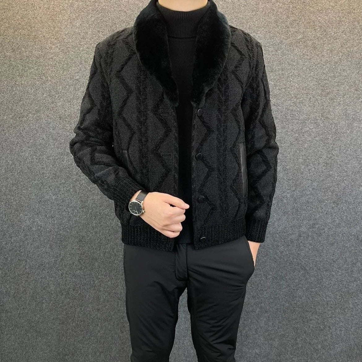 Men's Faux Fur Collar Winter Coat