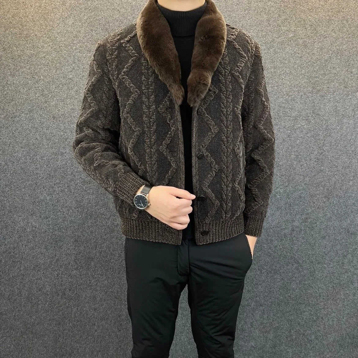 Men's Faux Fur Collar Winter Coat