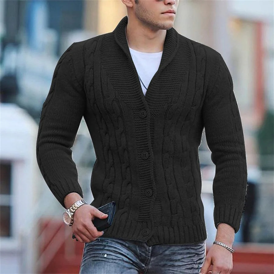 Men’s Single-Breasted Chunky Knit Jumper