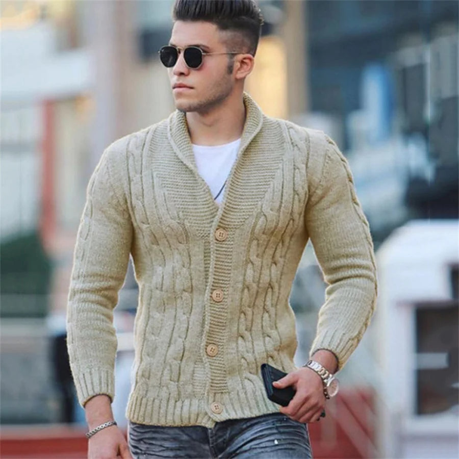 Men’s Single-Breasted Chunky Knit Jumper