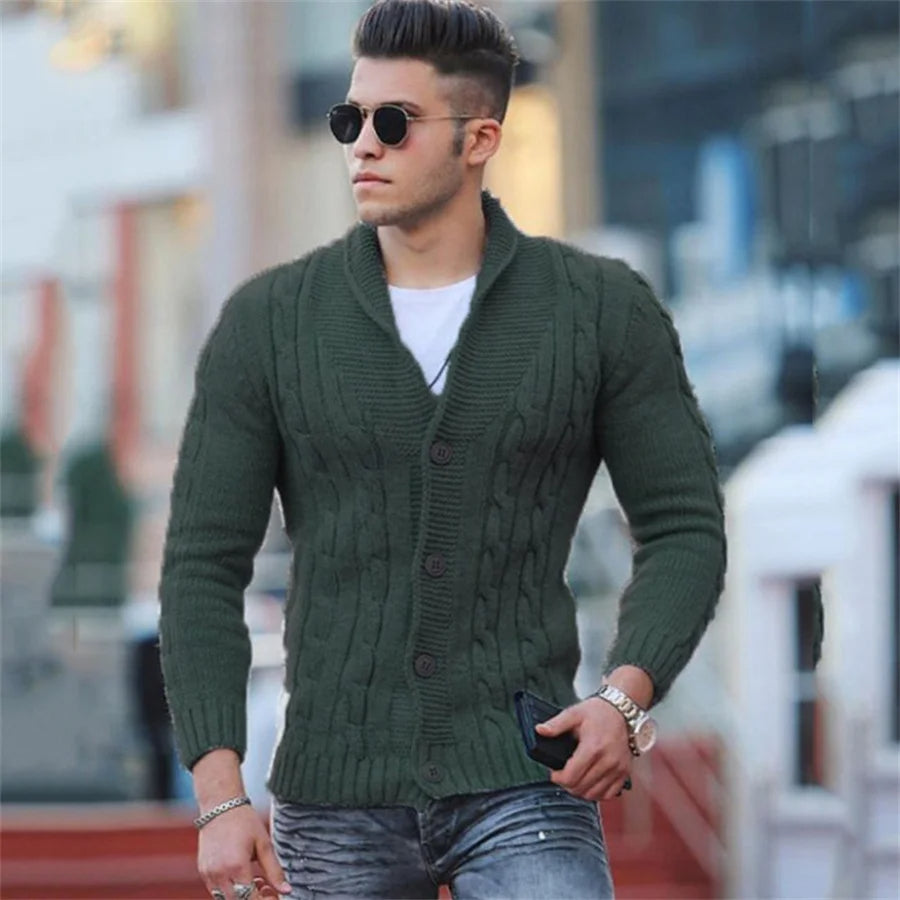 Men’s Single-Breasted Chunky Knit Jumper