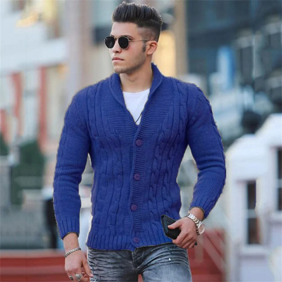 Men’s Single-Breasted Chunky Knit Jumper
