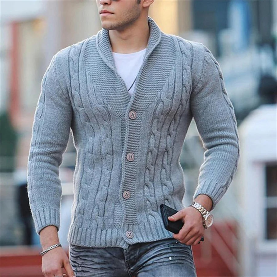 Men’s Single-Breasted Chunky Knit Jumper