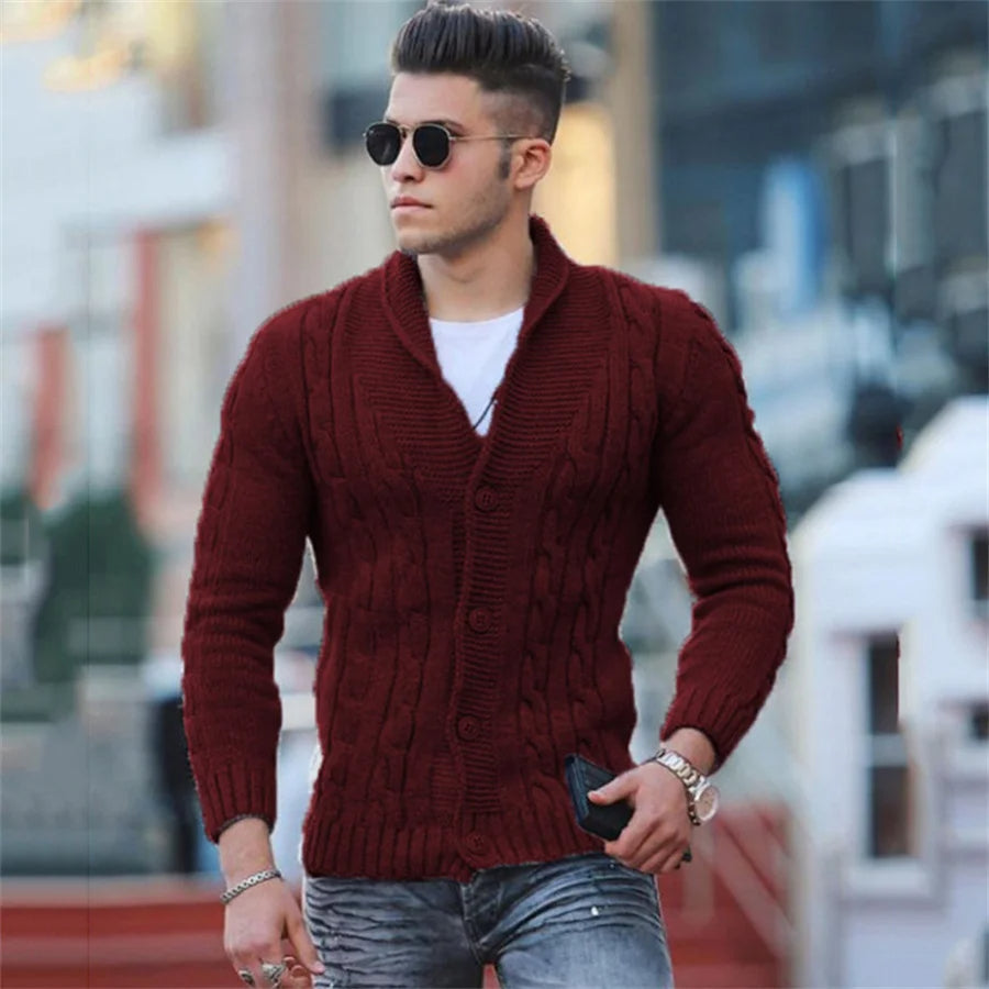 Men’s Single-Breasted Chunky Knit Jumper