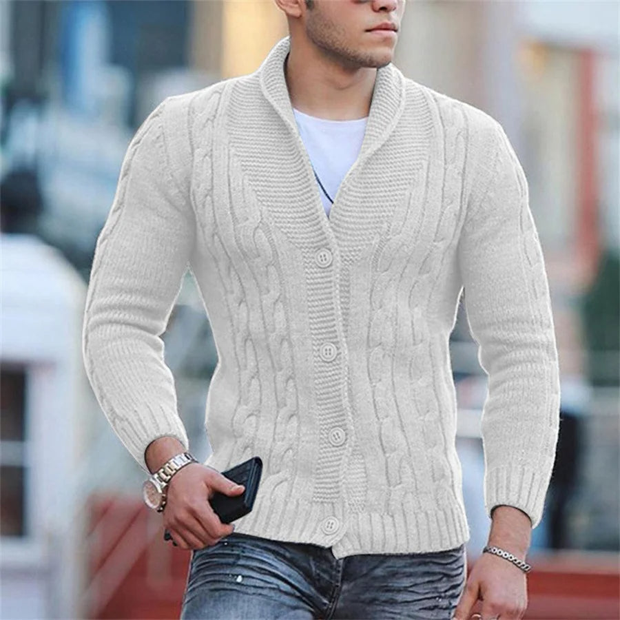 Men’s Single-Breasted Chunky Knit Jumper