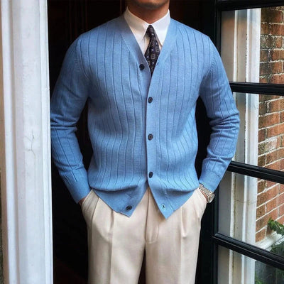 Men’s Winter Striped V-Neck Jumper