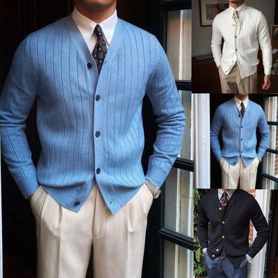 Men’s Winter Striped V-Neck Jumper