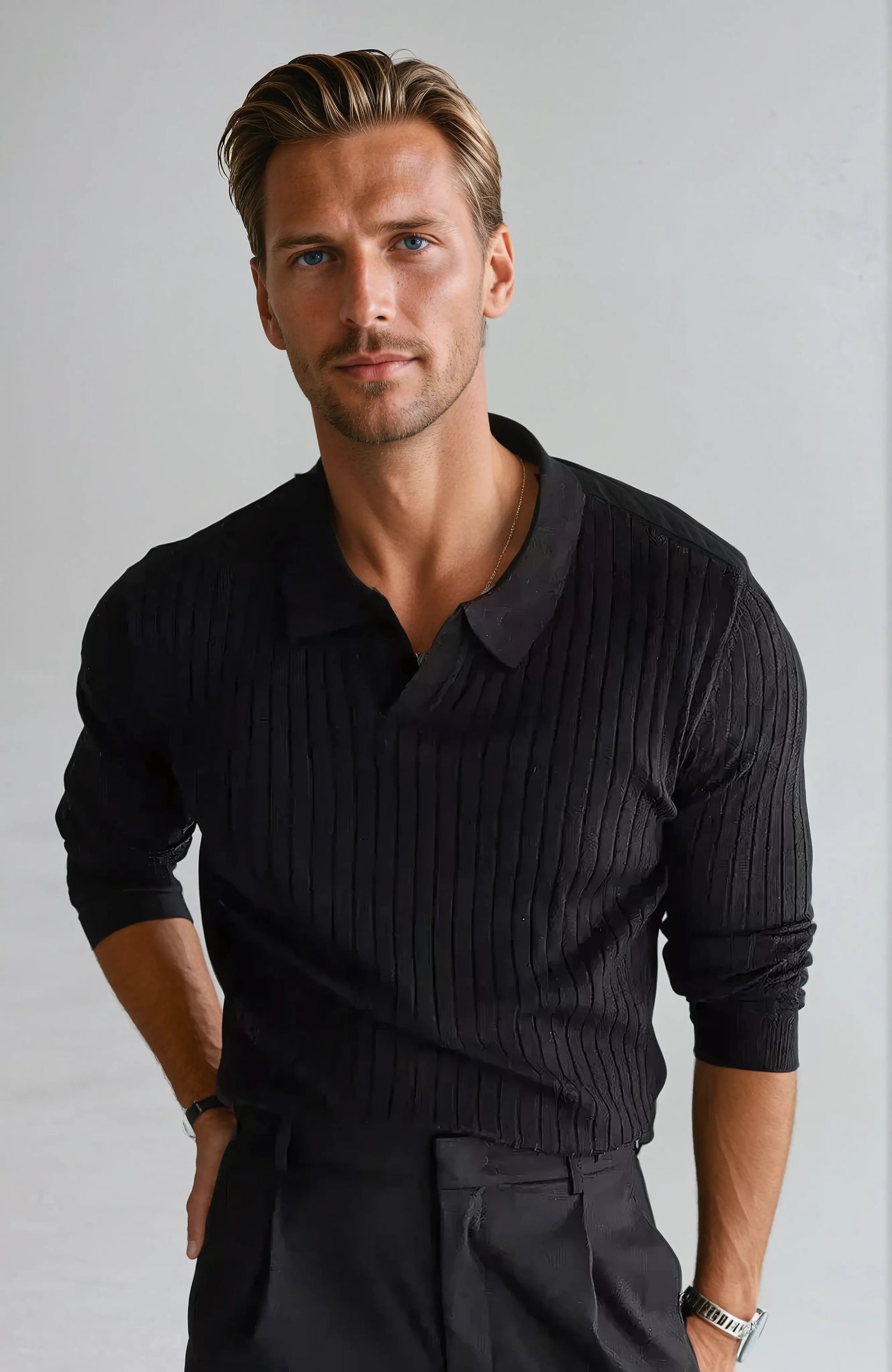 Jasper - Retro Striped Knit Polo Shirt