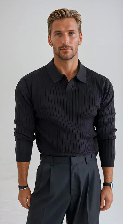 Jasper - Retro Striped Knit Polo Shirt