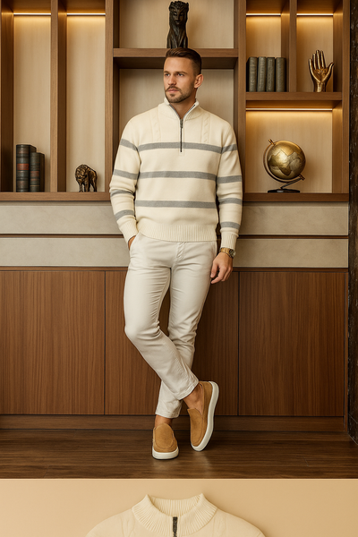 Striped Half-Zip Knit Sweater