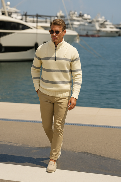 Luxury Striped Half-Zip Sweater
